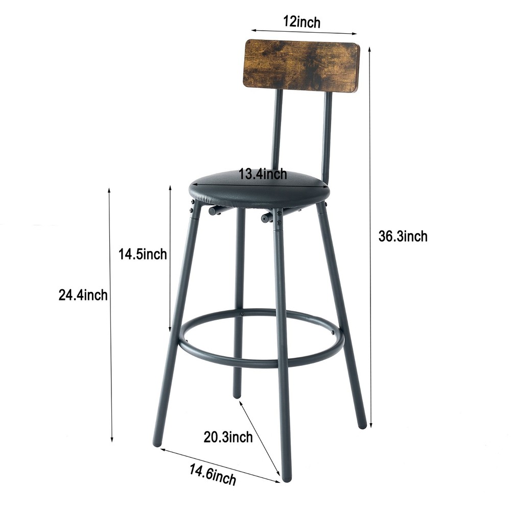 36" Round Bar Table & Upholstered Stool Set with Shelf, Rustic Brown