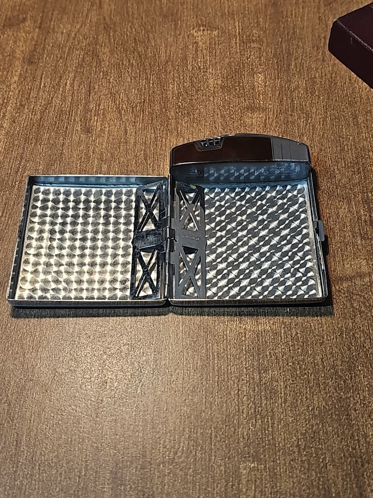RONSON LIGHTER & CIGARETTE CASE WITH CHROME & TORTOISE BROWN ENAMEL