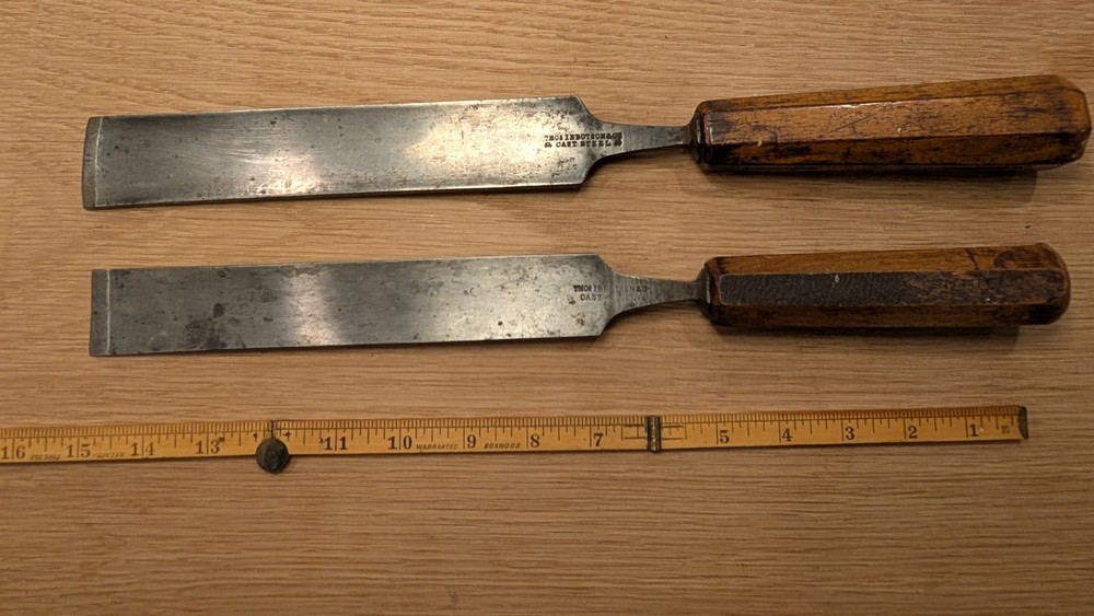 2 Enormous Thomas Ibbotson Incannel Carving Gouges, 1 1/4" And 1 1/2"