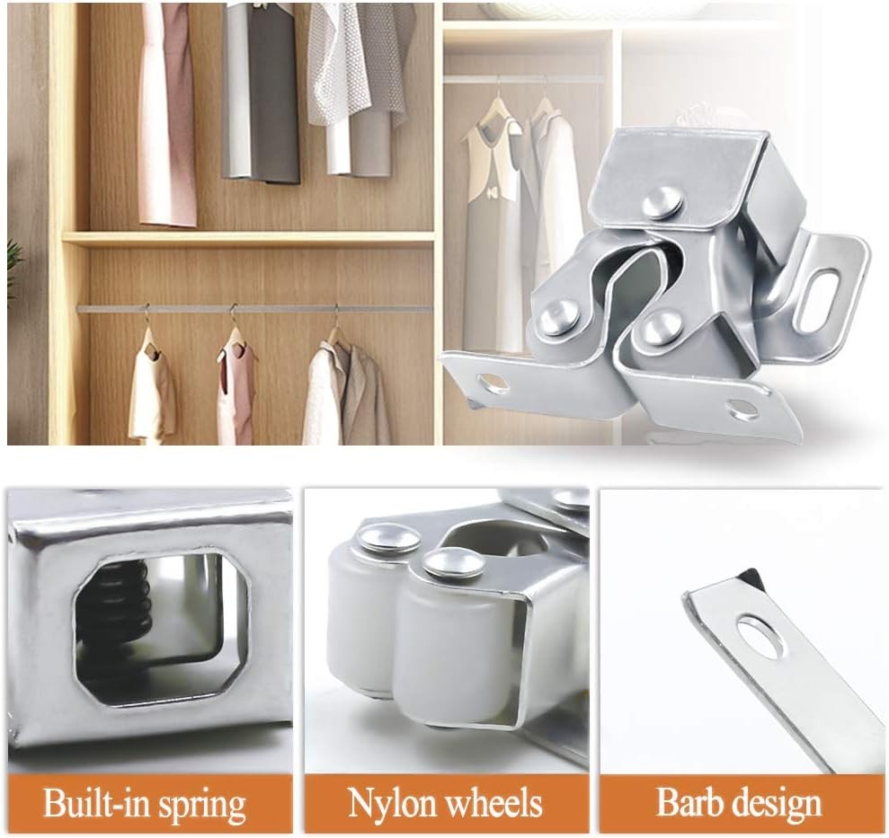 10 Pack Double Roller Catch Cabinet Latches with Spear Strike for Cupboard Close