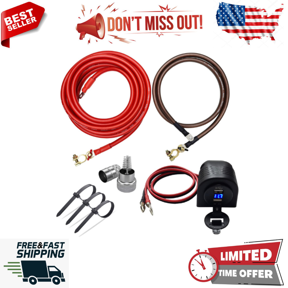Battery Relocation Kit -2 AWG Cable, Top Post 16 FT BLACK/ 4 FT BLACK, VOLTMETER