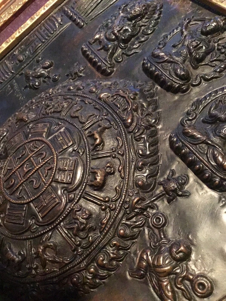 AUTHENTIC RARE 19THCENTURY -TIBET- COPPER MANDALA PLATE PLAQUE PANEL COOL!