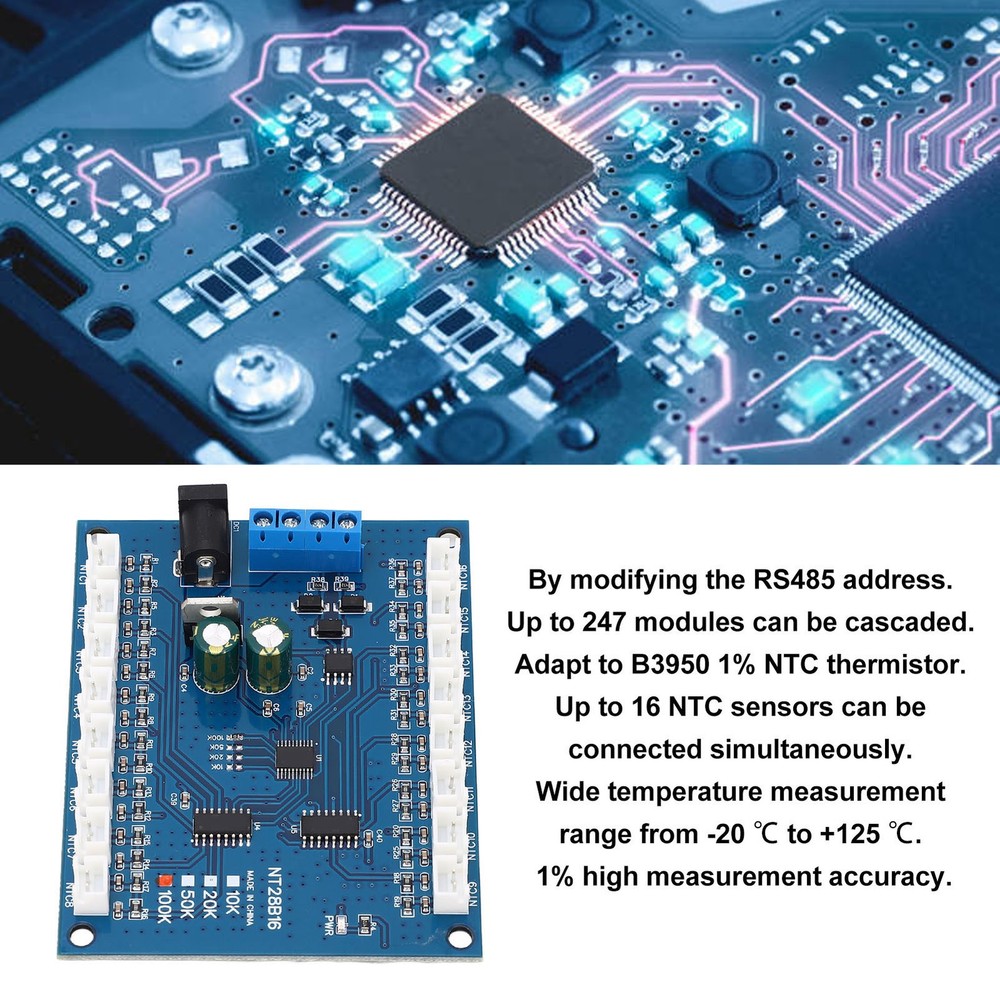 16 Channel RS485 Temperature Data Logger Modbus RTU 100K