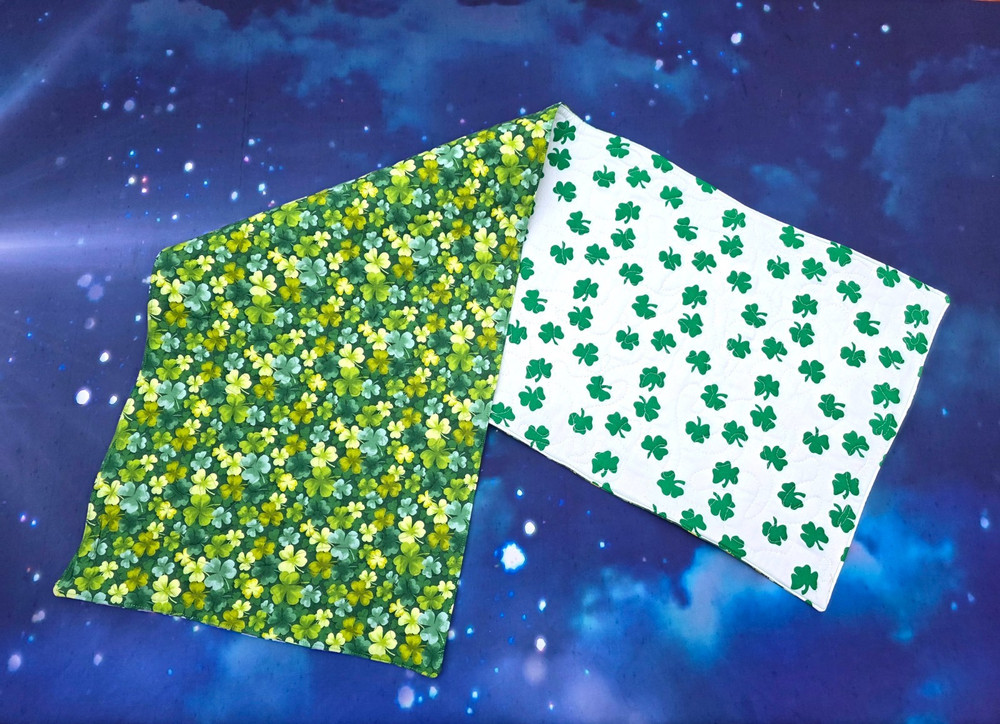 Handmade Quilted Table Runner   St Patrick's Day Irish  shamrocks reversible