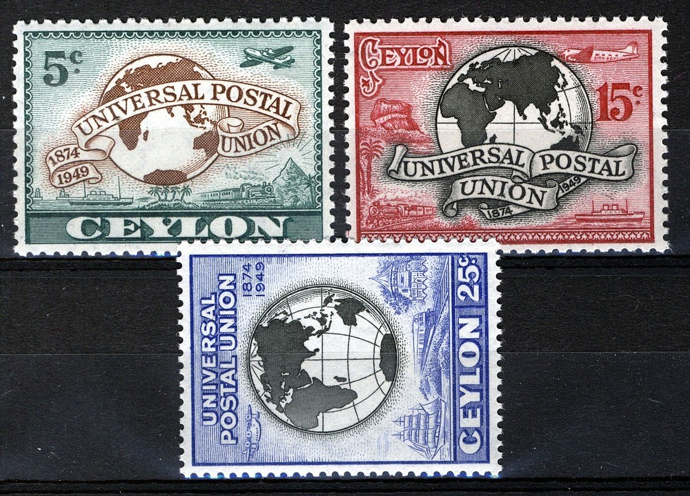 Ceylon 1949, UPU set MNH, Mi 256-58