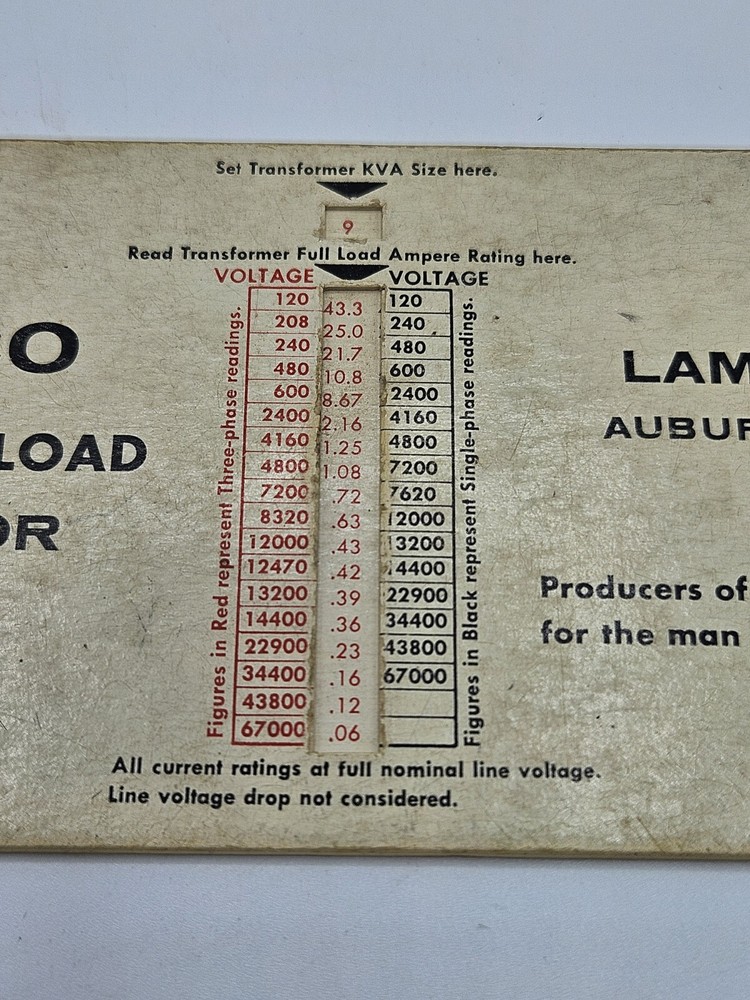1959 Lambco Transformer Load Data Guide Calculator Slide Rule
