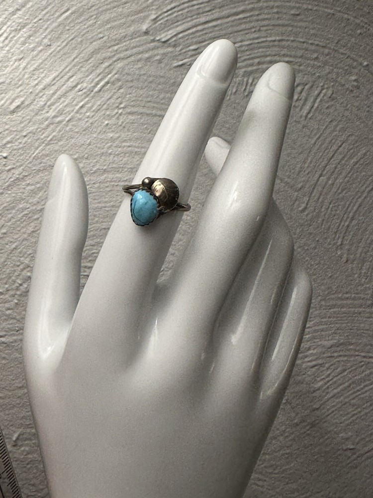 Vintage Native American Silver Turquoise Ring Sz 5.75