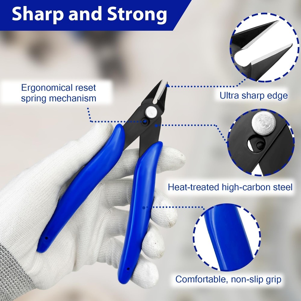 2 Pack Wire Cutters Set, 6" and 5" Ultra Sharp Flush 5"+ 6", Blue