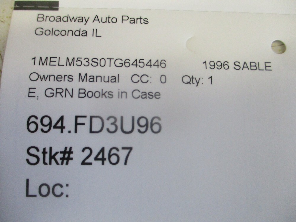 1996 Sable Owner's Manual w/Case