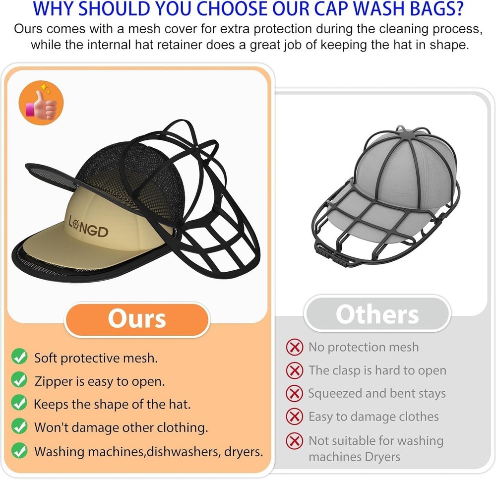 Baseball Cap Hat Washer Sturdy Protector with Frame Cage for Laundry Cleaning
