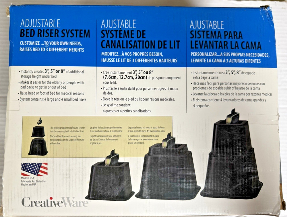 CreativeWare GBR03 Adjustable Bed Riser System Black 3" 5" 8" Black