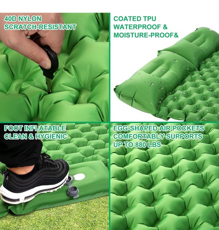 WANNTS Sleeping Pad Ultralight Inflatable Double Sleeping for Camping, Green