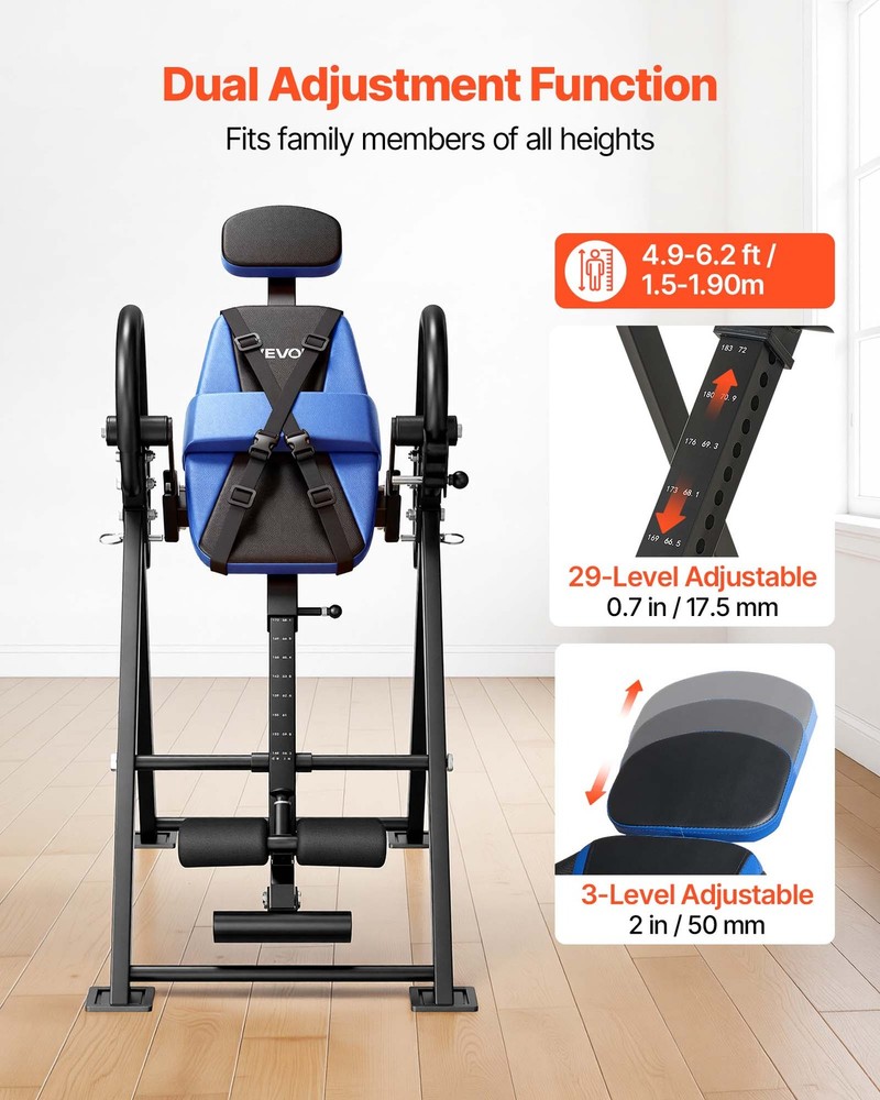 VEVOR Inversion Table 300 lbs Capacity & 3-Level Armrest Pin Adjustment