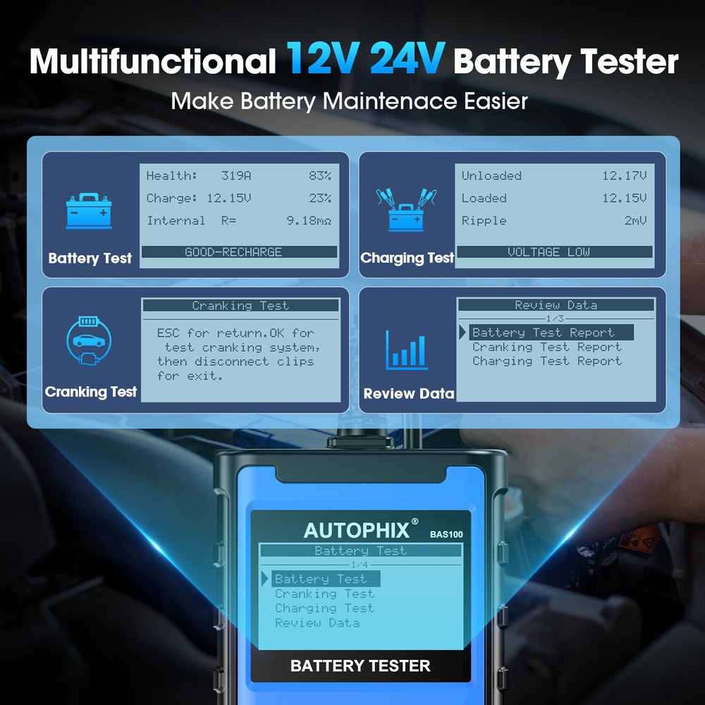 Autophix BAS100 Battery Tester Quick Charging Circut Check load Charger Analyzer
