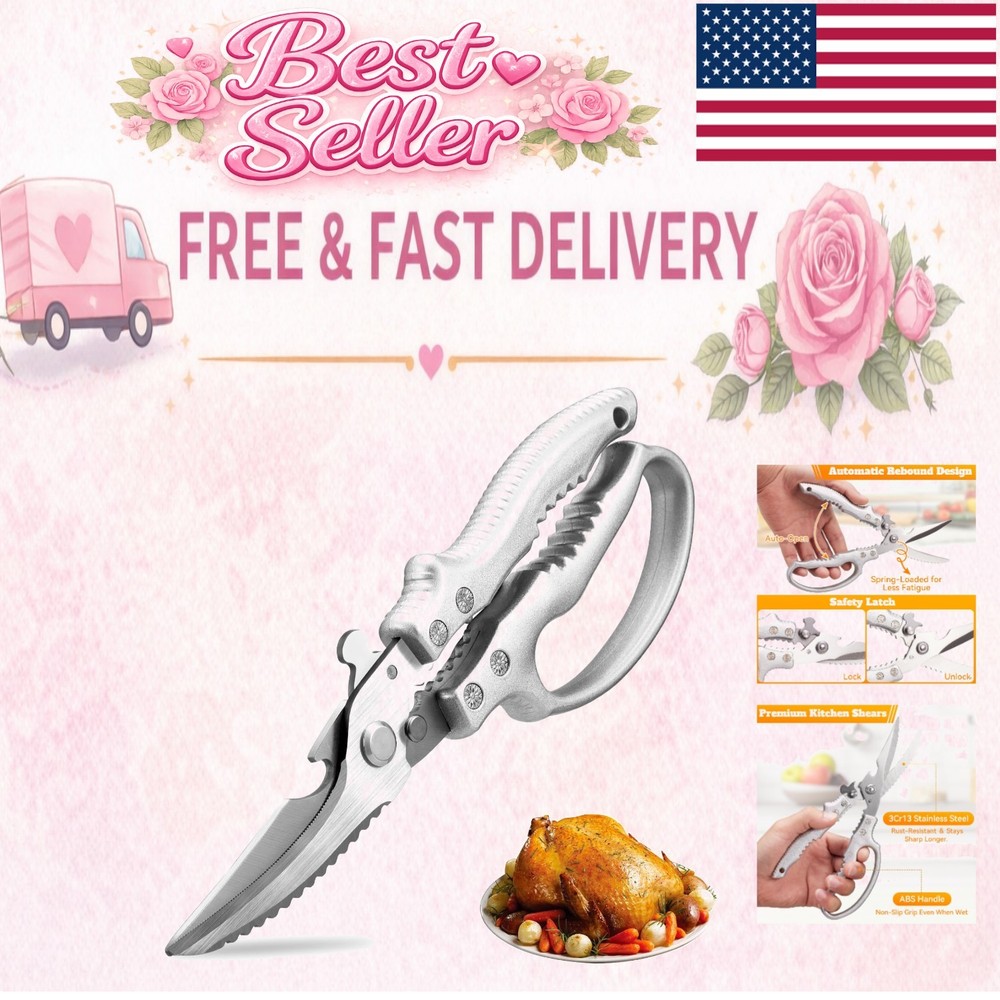 Multi-Purpose Poultry Shears: Spring-Loaded Kitchen Scissors with Safety Lock