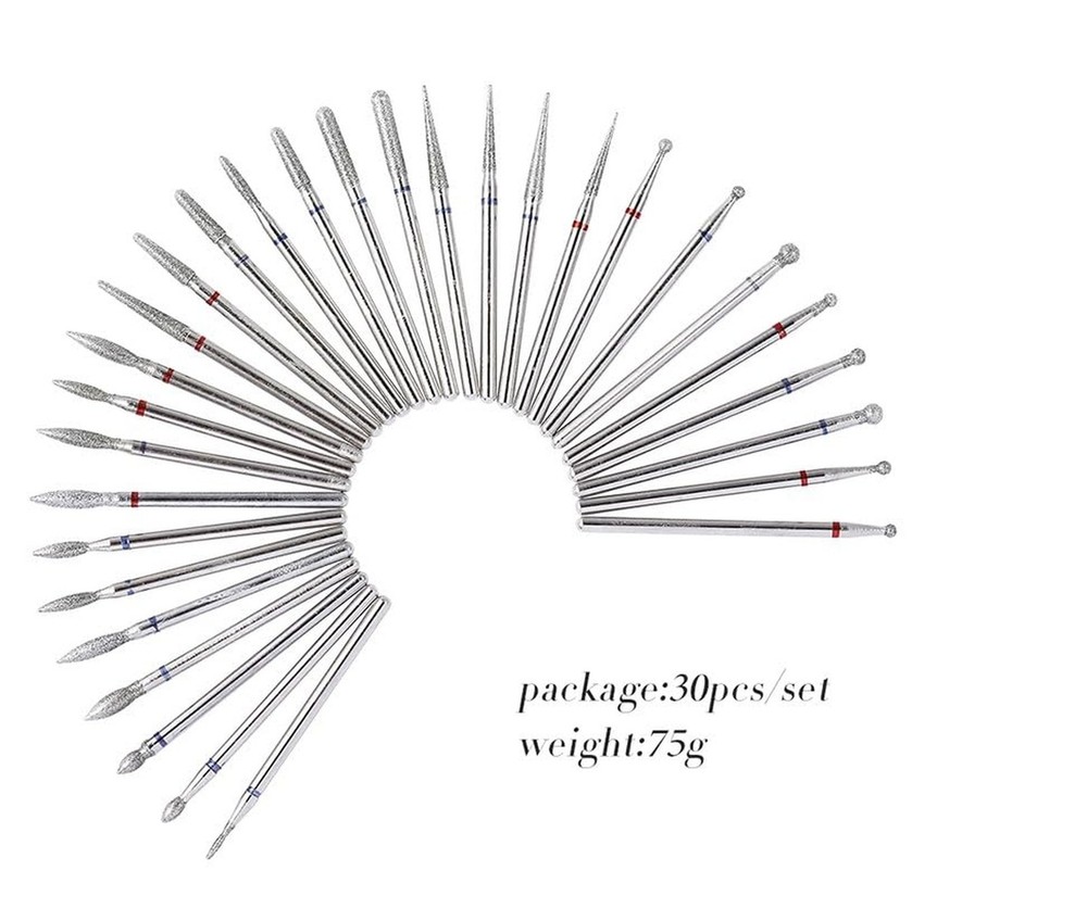 30Pcs Silver Diamond Nail Drill Bits Set, Professional Nail File Drill Bits f...