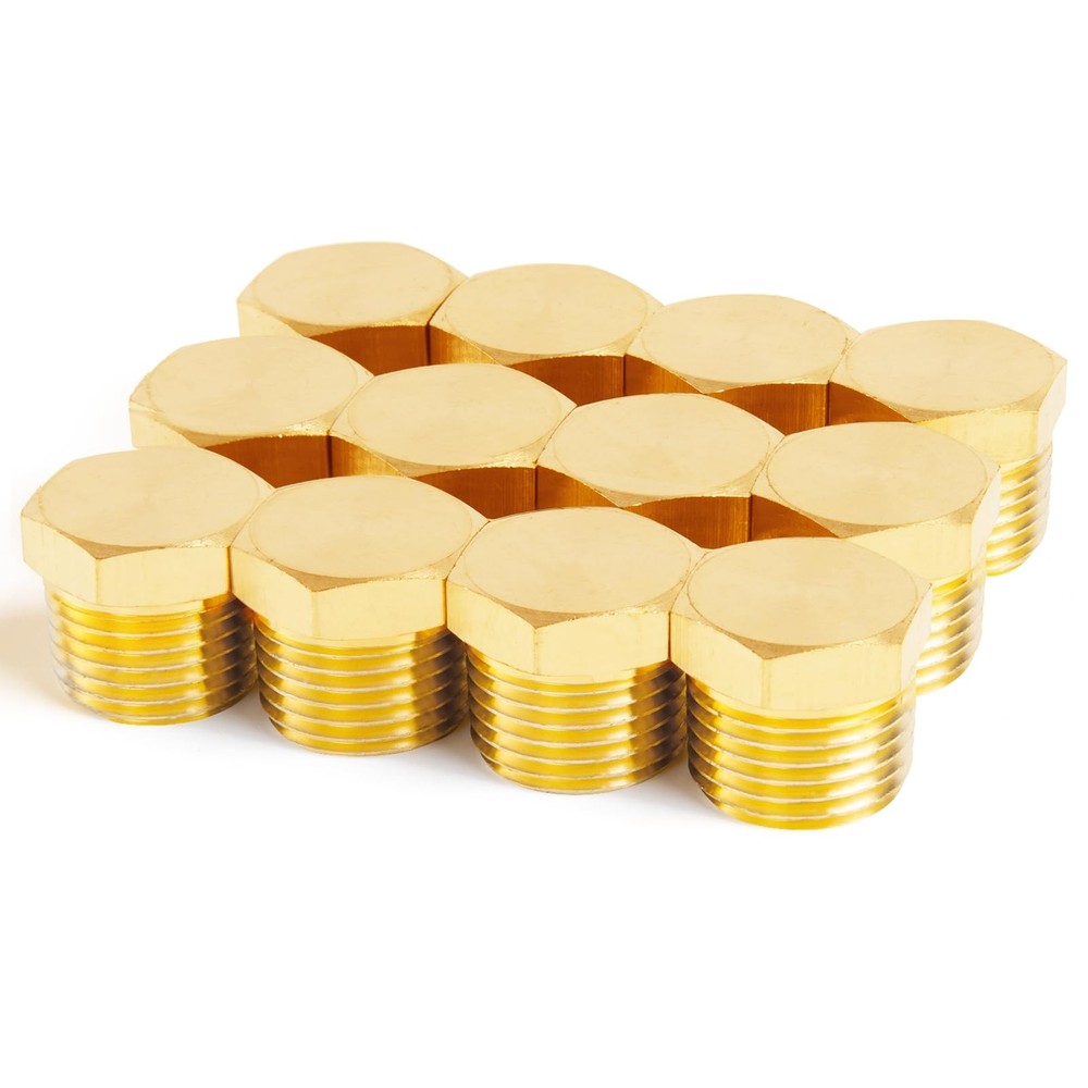 ChillWaves Brass Pipe Fitting, Outer Hex Head Socket Plug 1/4" NPT, Gold