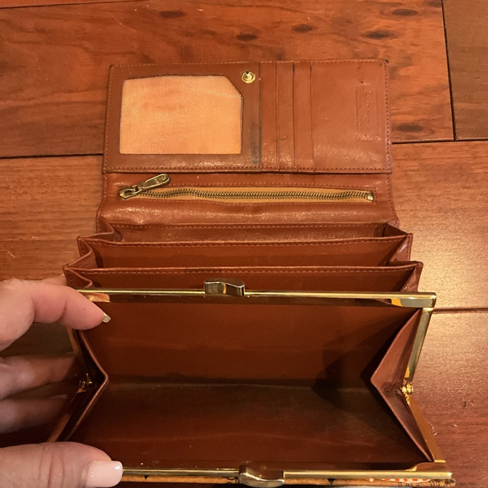 Authentic MCM Large Tri Fold Wallet in Visetos Original Cognac