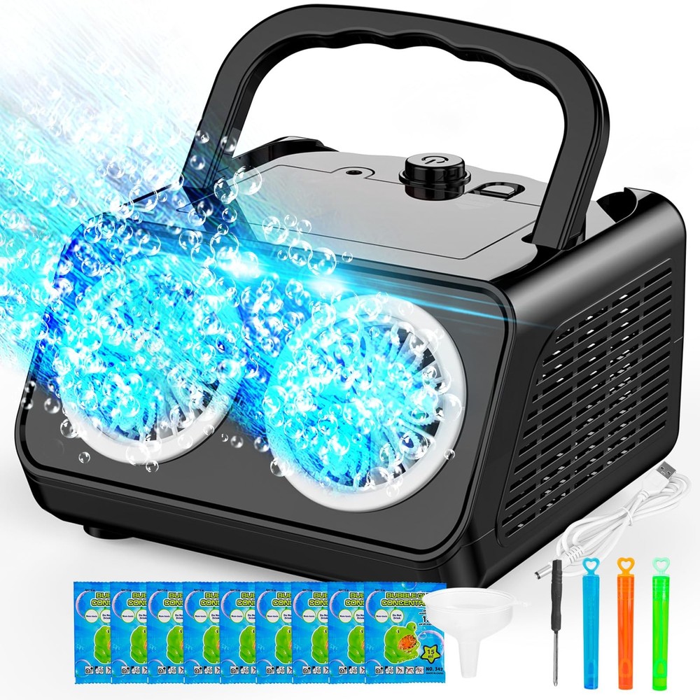Automatic Bubble Machine Upgrade Bubble Blower with 2 Fans,Plug in or Battery...