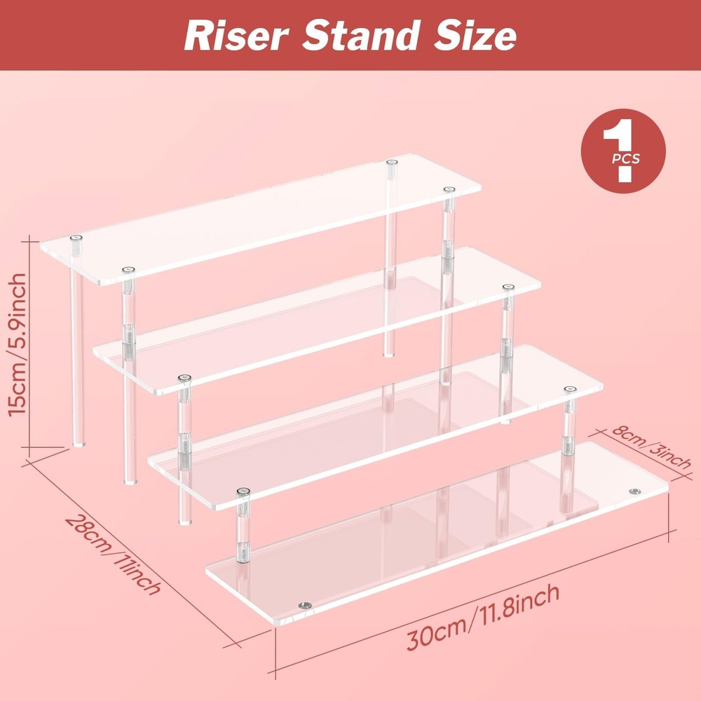 4 Tier Acrylic Display Risers, Clear Perfume Organizer Stand, Large Cupcake S...