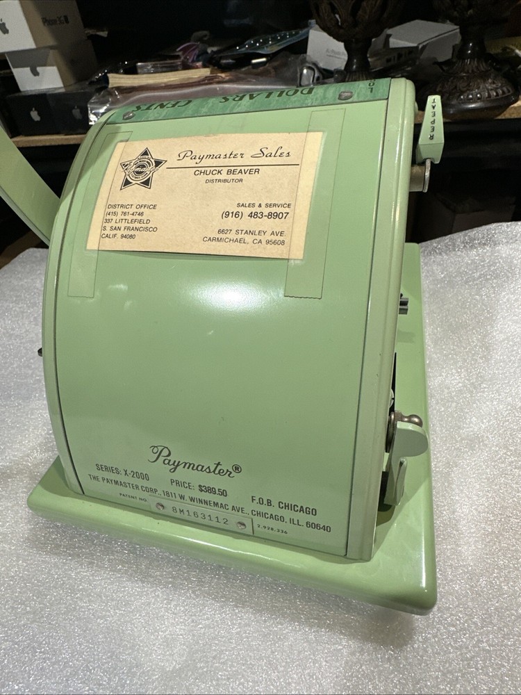 Paymaster x-2000 office check printer with stamper and key writer working