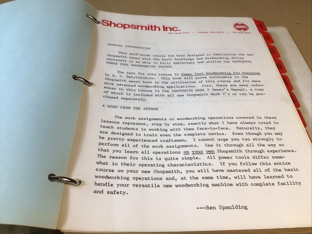 BOOK - Self Study Course for the Shopsmith Power Tool Wood Working System
