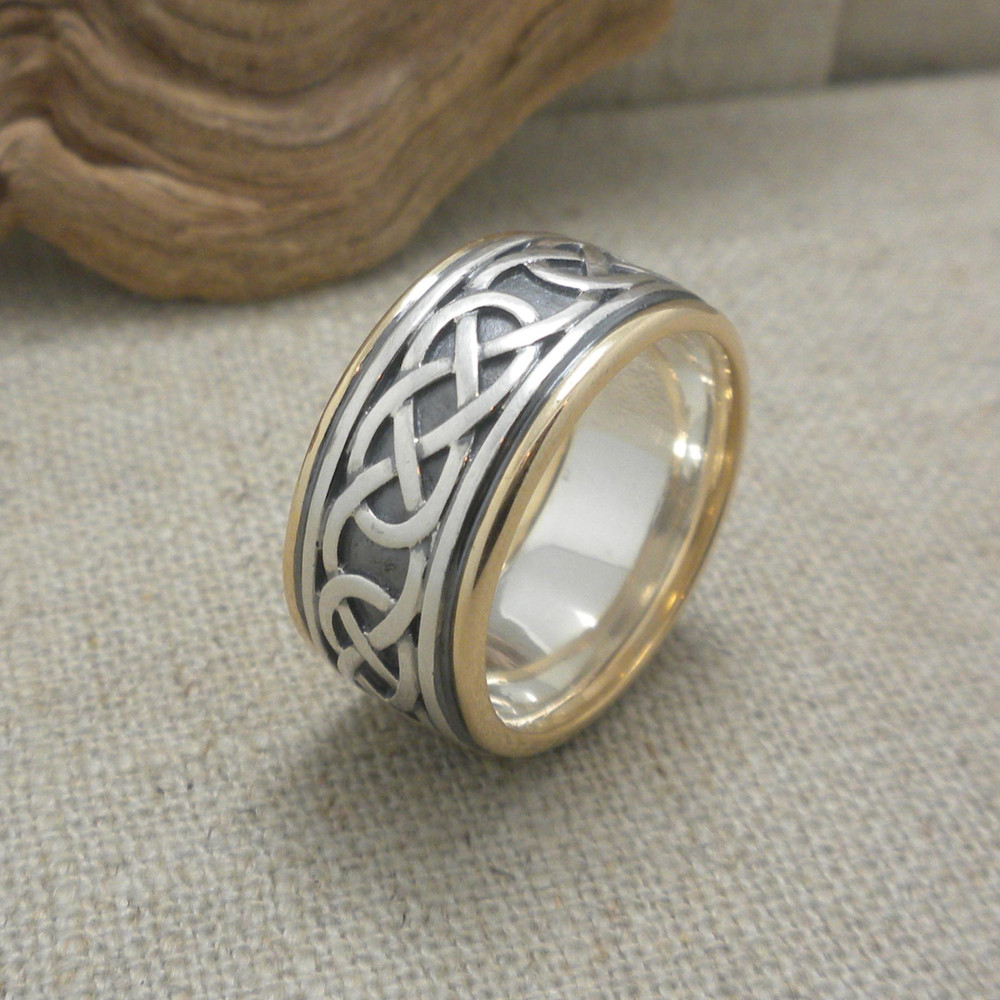 Sterling Silver & 10K Celtic Knot Wedding Ring KEITH JACK Various Sizes