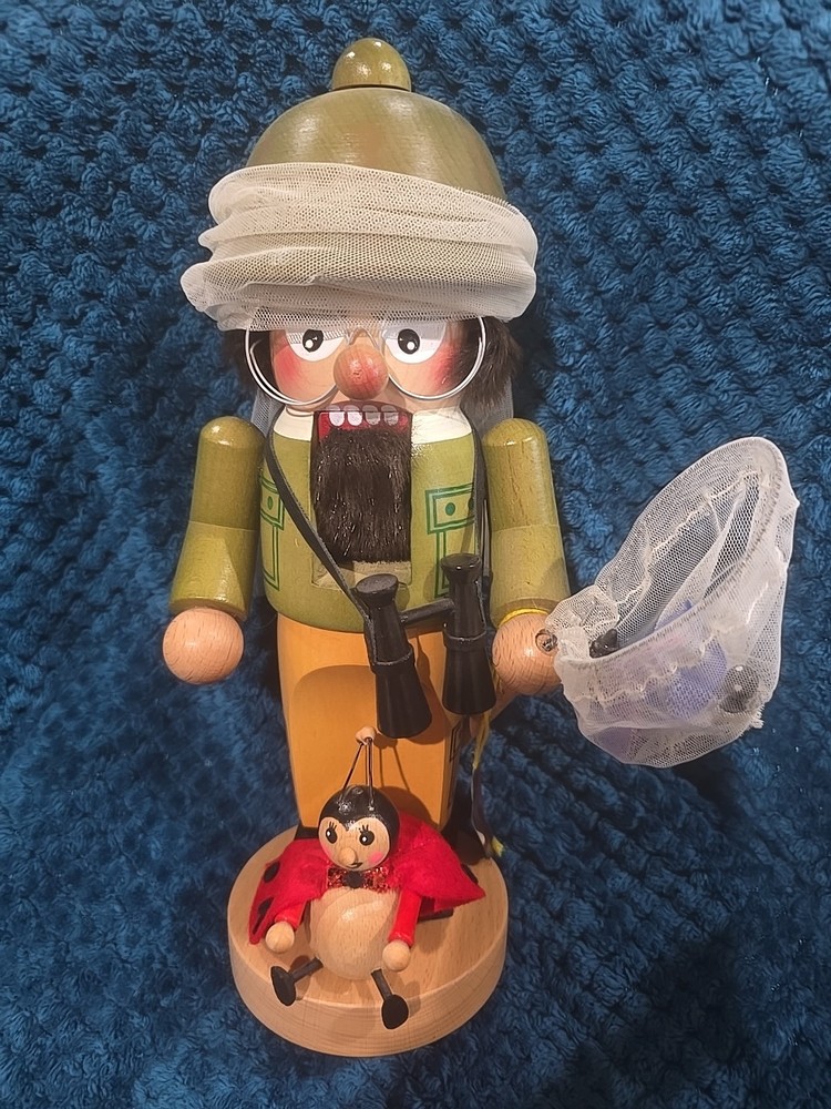 Vintage Steinbach Nutcracker Bug Collector W/Bug Net, Specimens & Ladybug