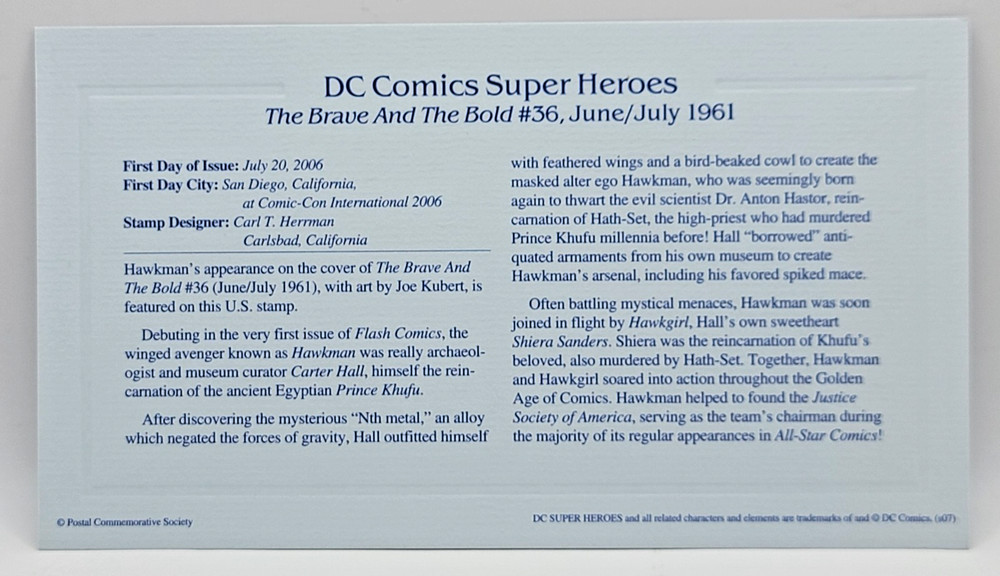 DC Comics Super Heroes The Brave & The Bold Hawkman #36 Gold Replica Stamp 22kt