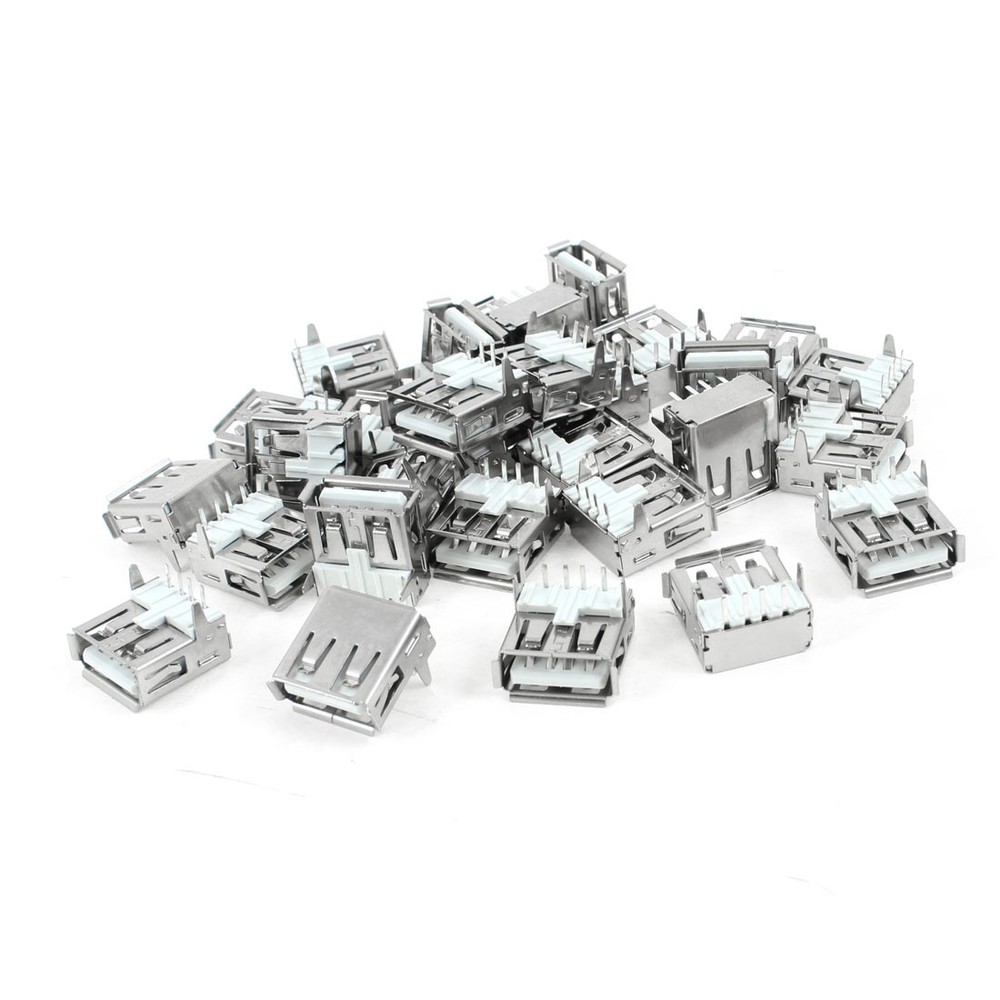 30Pcs Shielded USB 2.0 Type A 90 Degree 4-Pin DIP Female Jack Socket