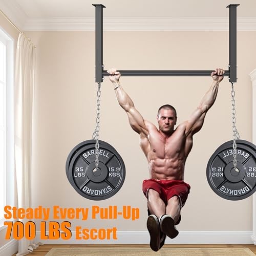 Ceiling Mounted Pull Up Bar, Heavy Duty 700 LBS Multi Grip Pull Up Bars, Black