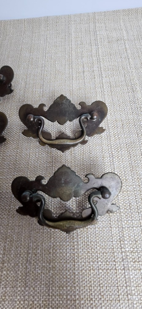 Vintage Chippendale Batwing Drawer Pulls Set 11 Brass 2 Sizes
