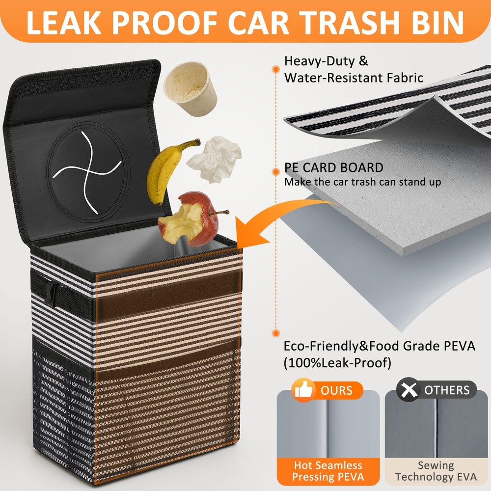 Car Trash Can Waterproof Hanging Bin for Vehicles, LeakProof Garbage