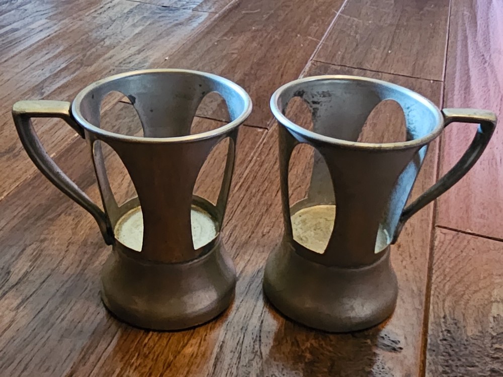 2 Antique Nickel Silver Lily Cup Holders