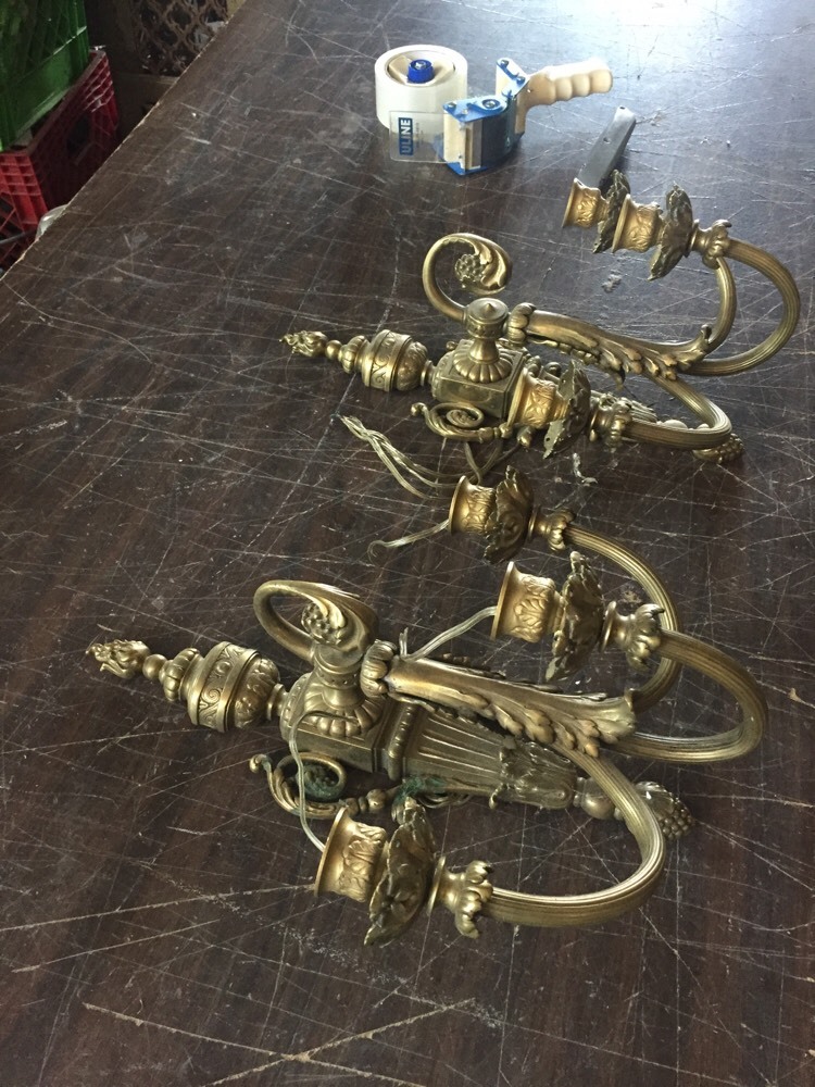 Lc 9 1Pair Antique Heavy Brass Three Arm Wall Sconce