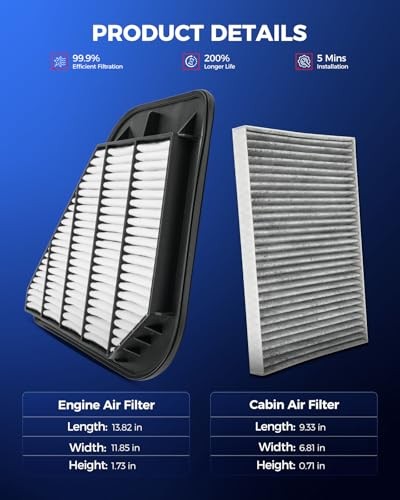Engine & Cabin Air Filter Kit, Replacement for Chevrolet Traverse 2009-2017,