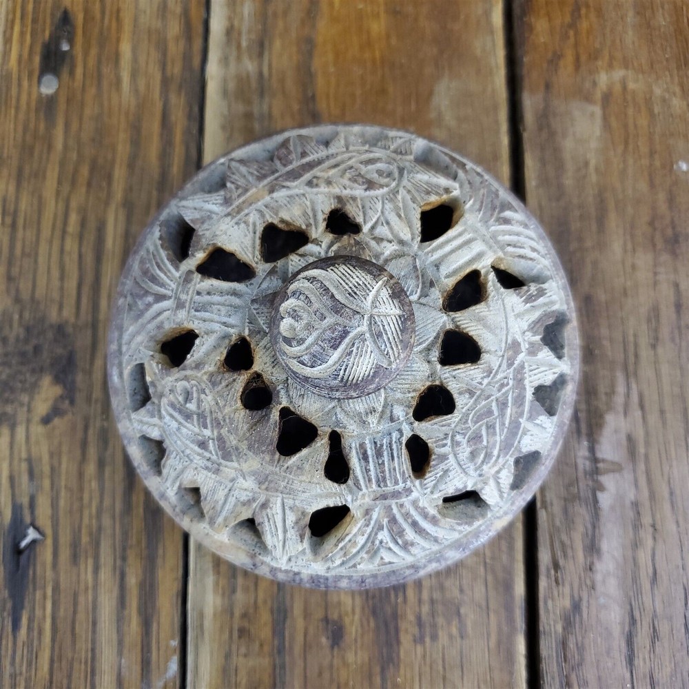 Round Soapstone Incense Burner with Lid