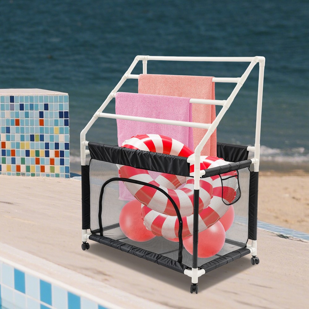 Rolling Pool Noodle Storage Organizer Bin with Mesh