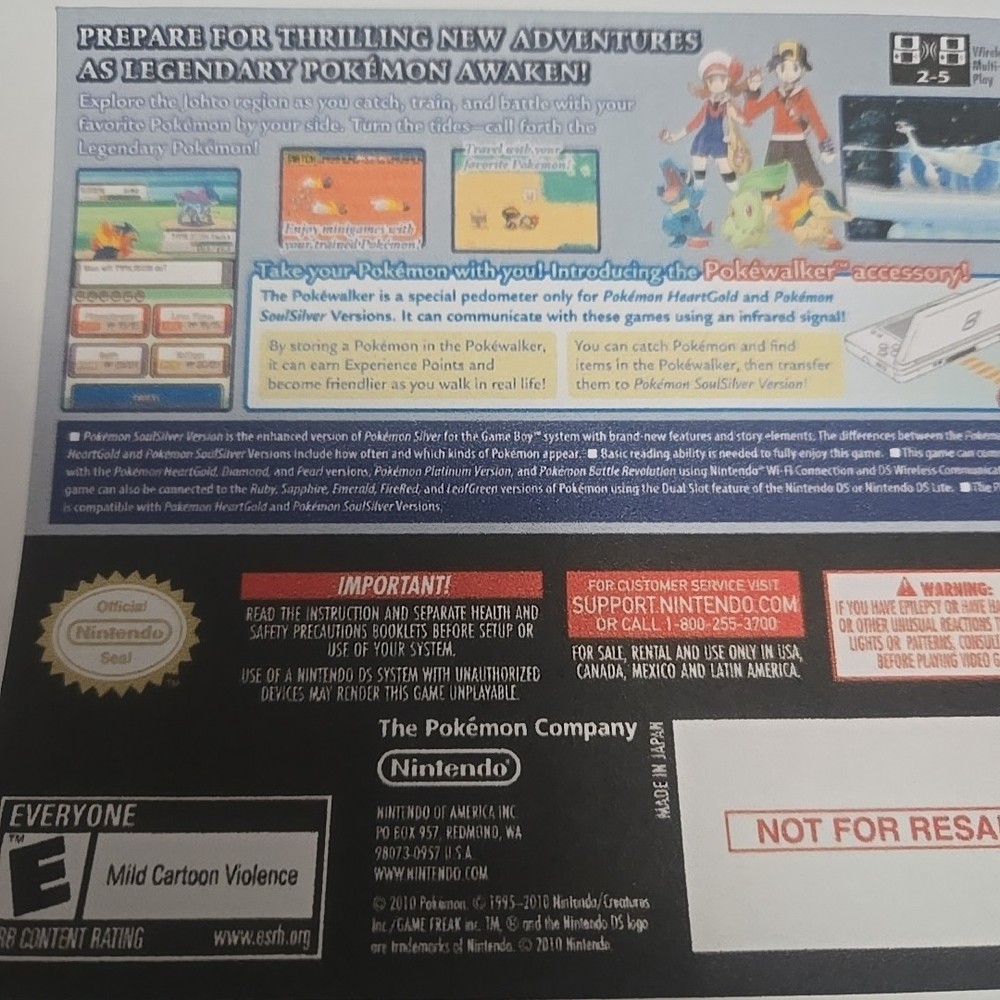 Replacement Case For Pokemon Soul Silver Version Nintendo DS