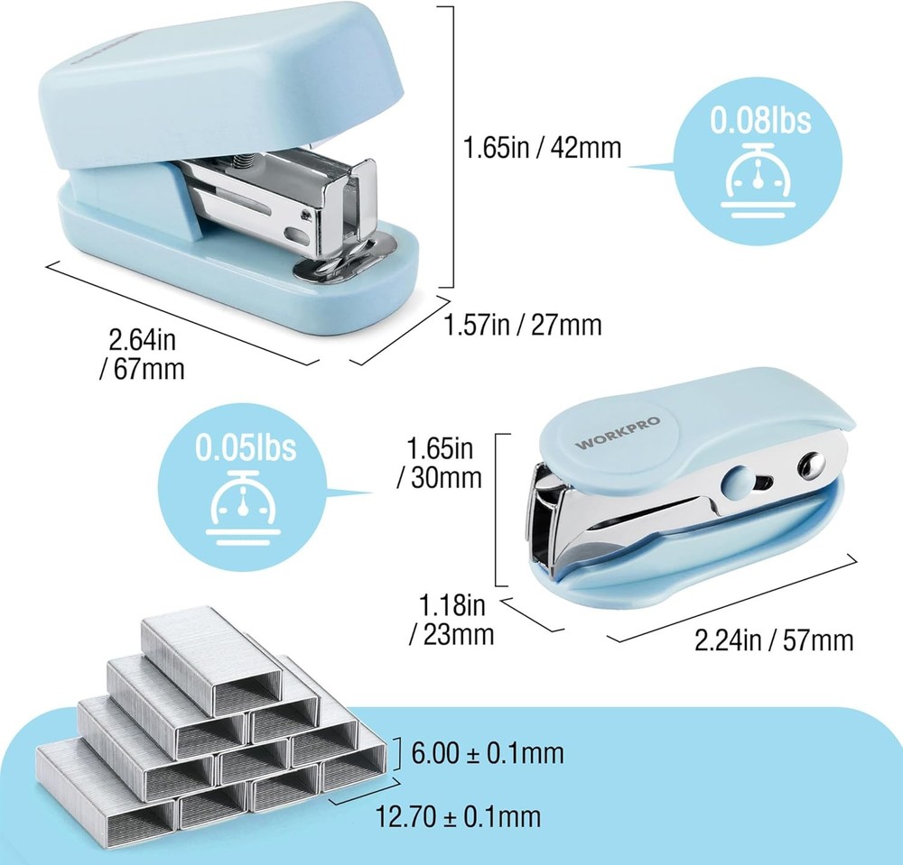 WORKPRO Mini Stapler Staple Remover Set With 2000PC 26/6 Staples for Desk Office