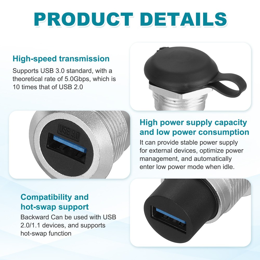 1Pcs USB 3.0 Panel Mount Coupler, USB Pass Through 5.0Gbps Silver