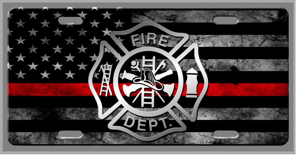Thin Red Line Fireman Fire Fighter Car Vanity Tag  - License Plate