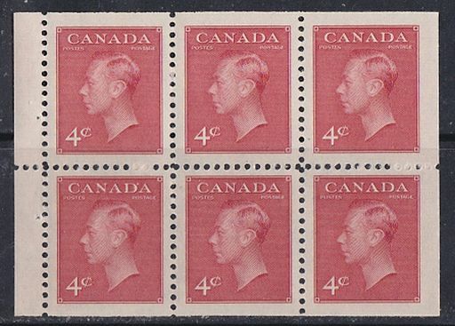 Canada, 1950 Booklet Pane 287b KG VI with "Postes-Postage"