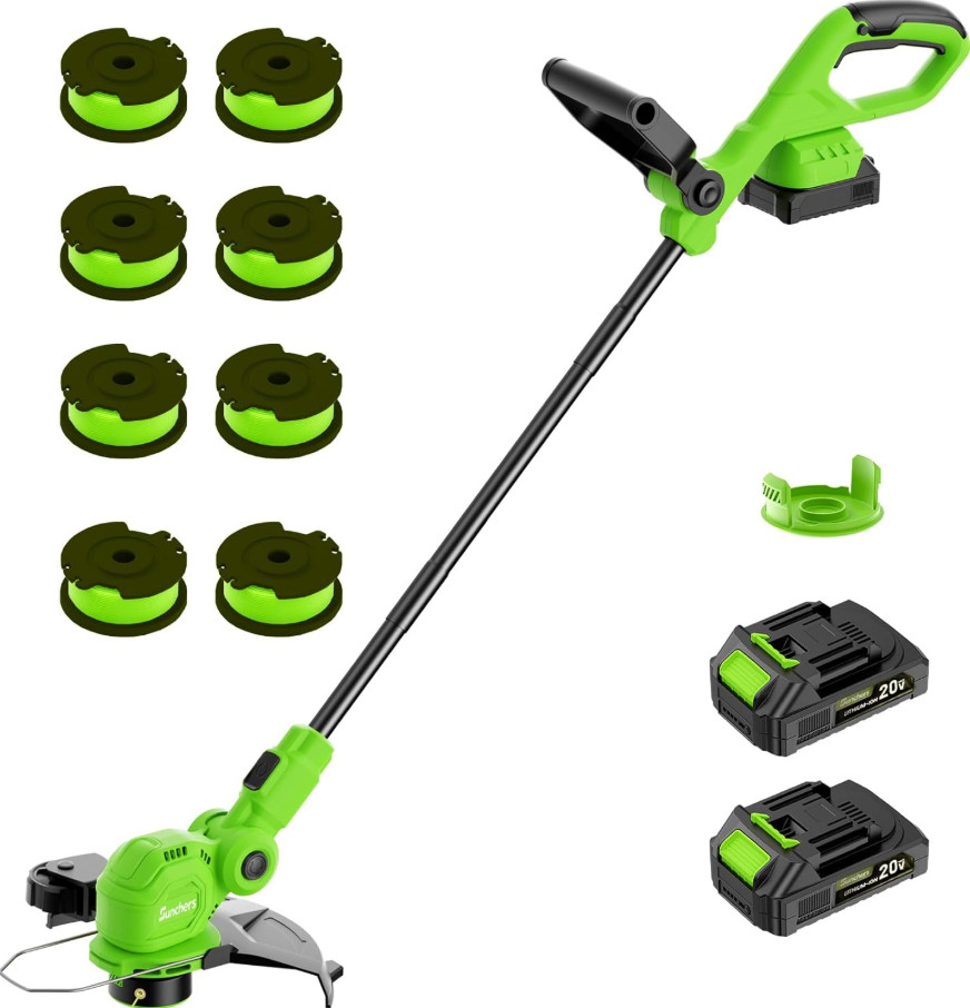 20V Cordless String Trimmer 12'' Lawn Edger 2 Battery Auto Feed Weed Eater