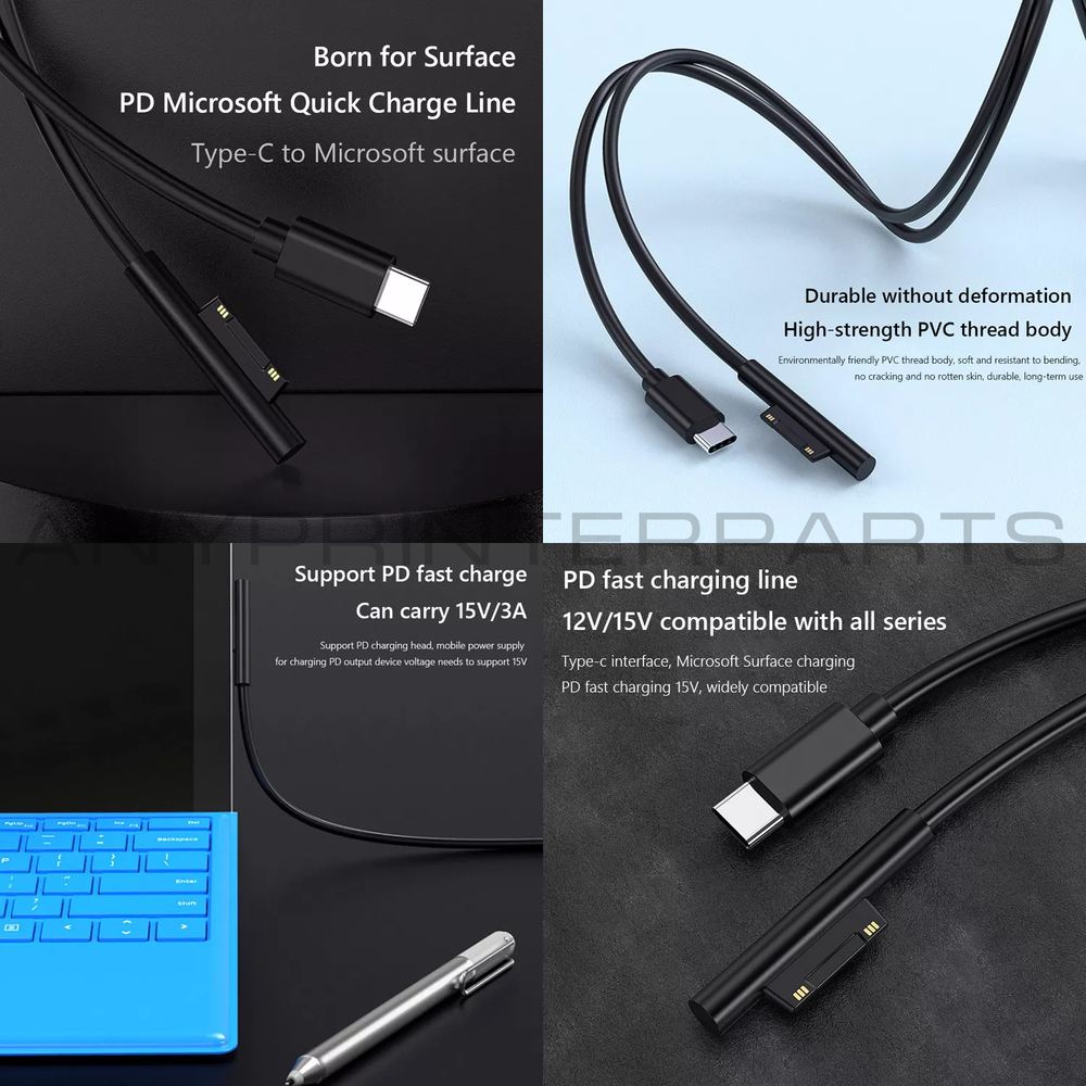 Sonilco Fast Charging USB-C Power Supply Cable or Adapter for Microsoft Surface