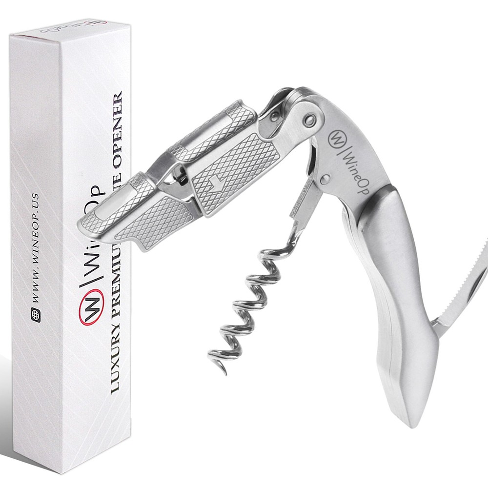 Professional Double Hinged Wine Bottle Opener Corkscrew Key | 2 Silver Handle