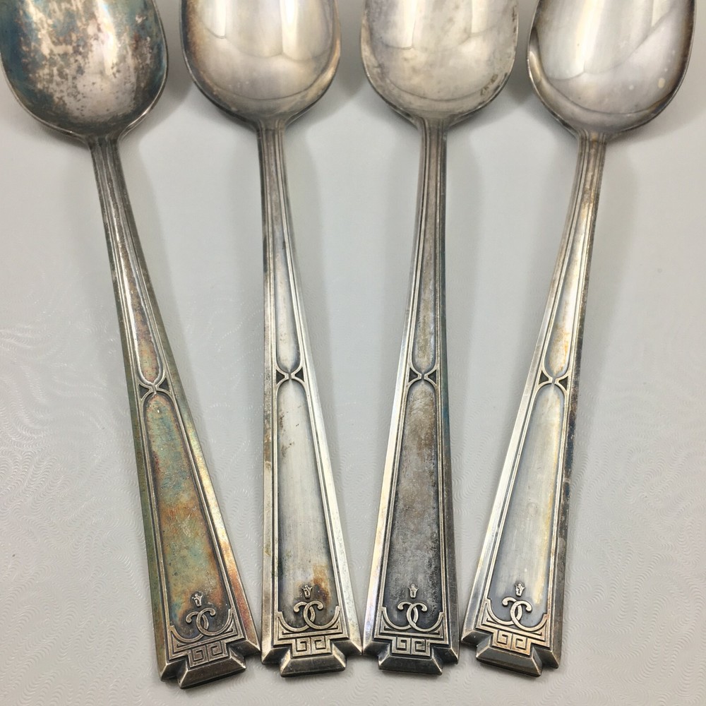 4 National Doric Plate Silverplate Flatware 7 7/8" Large Spoons
