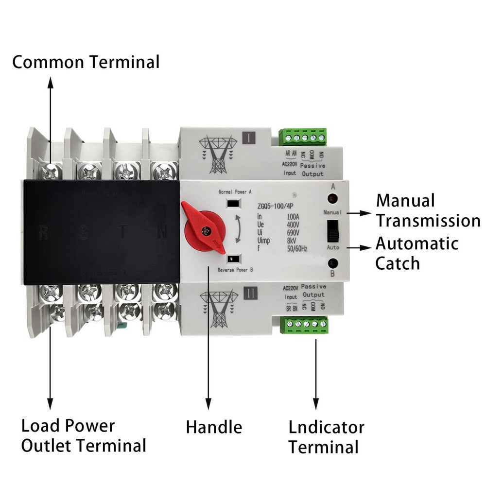 Dual Power Automatic Transfer Switch 4P 100A 220V Electronic Changeover