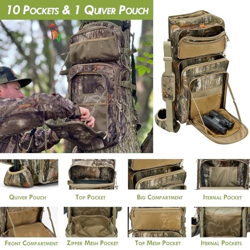 Camo Bow Hunting Backpack for Men, Saddle Hunting Backpack with Bow Holder