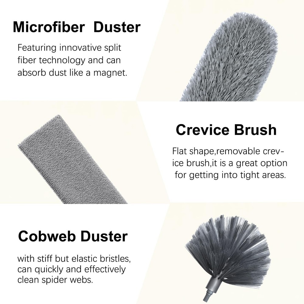 100" Microfiber Feather Dusters for Cleaning, Cobweb Duster with Gray